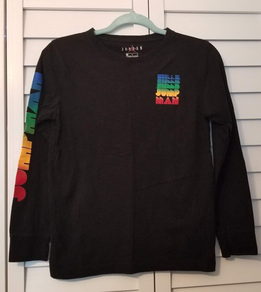 Nike Air Jordan Jump Man Boys Long Sleeve Crew Neck Black Pullover T Shirt L